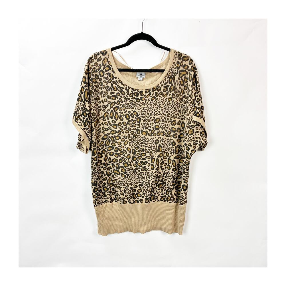 2/$30 Worthington Woman 1X Leopard Print Knit Top Women Plus Animal Pattern - Picture 4 of 11